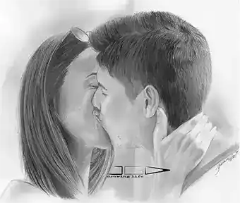 Retrato a lapiz de beso de pareja