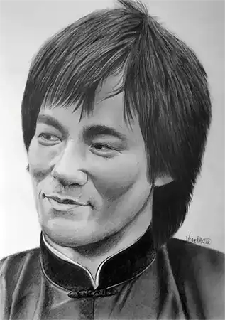 retrato a lapiz de Bruce Lee