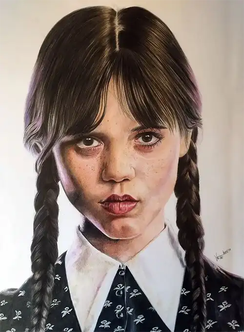 dibujo a color de Miercoles Addams