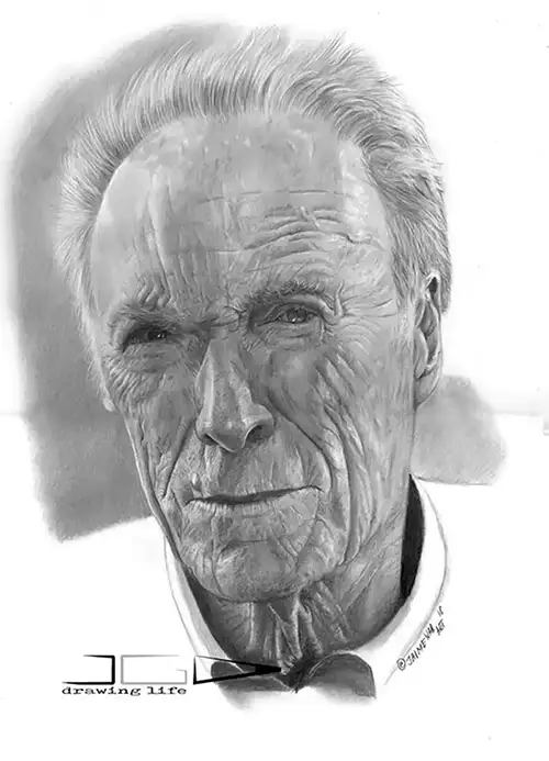 retrato a lapiz de Clint Eastwood