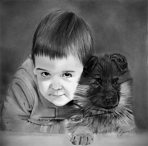 niño con pastor aleman cachorro
