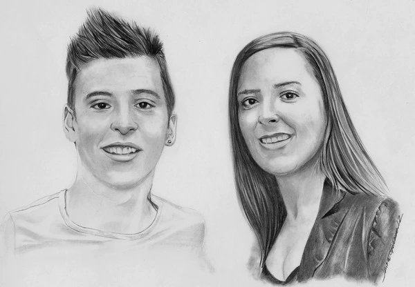 Retrato a lápiz de encargo de hermanos Aelio y Alba