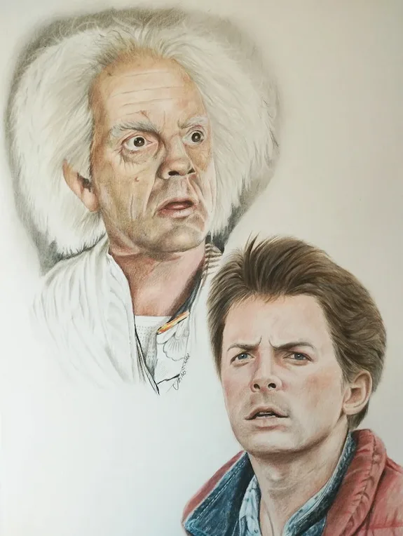 Retrato a lápiz de color de Regreso al Futuro