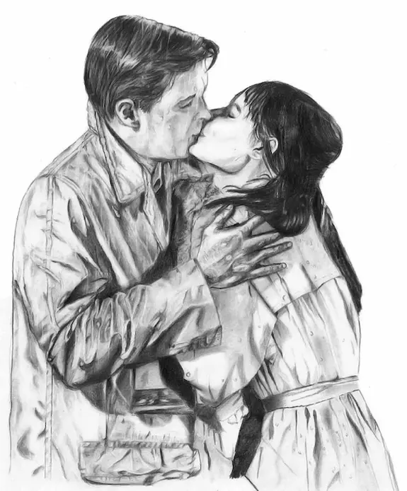 Dibujo escena de película Desayuno con Diamantes