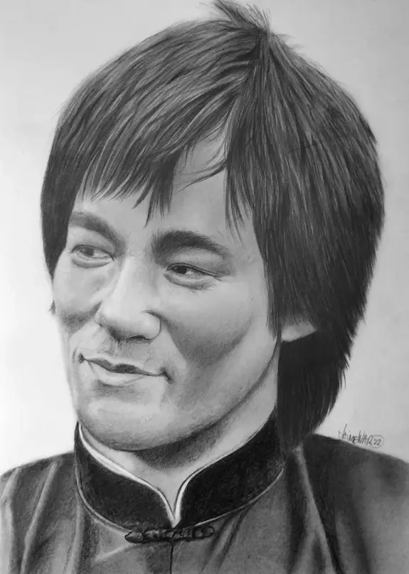 Retrato a lápiz realista de Bruce Lee