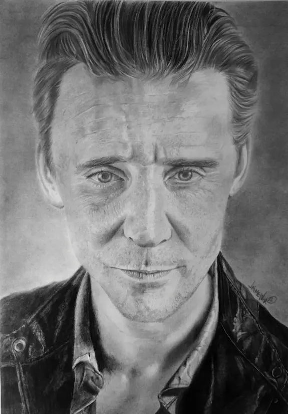 Retrato a lápiz de Tom Hiddelston