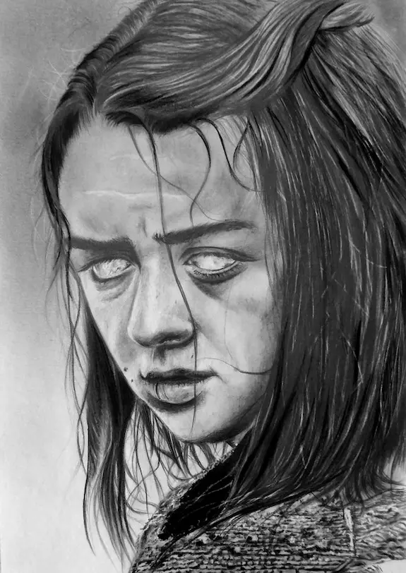 Retrato a lápiz de Arya Stark de Juego de Tronos