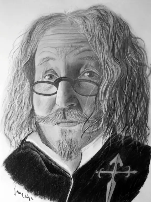 Retrato a lápiz hiperrealista de Francisco de Quevedo