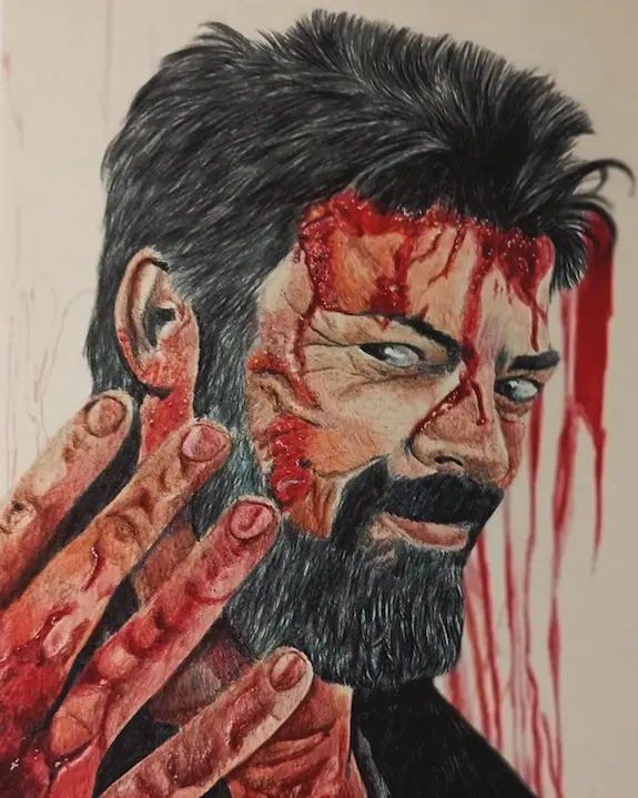 Retrato a boligrafo BIC de Billy Butcher (Carnicero) de la serie The Boys