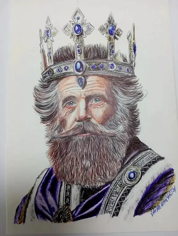 Retrato a bolígrafo de color del rey Gaspar