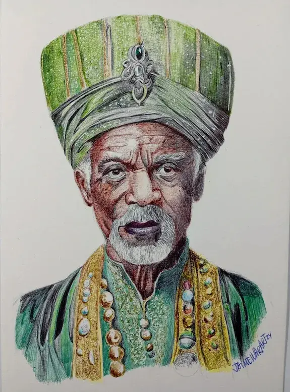 Retrato a bolígrafo de color del rey Baltasar